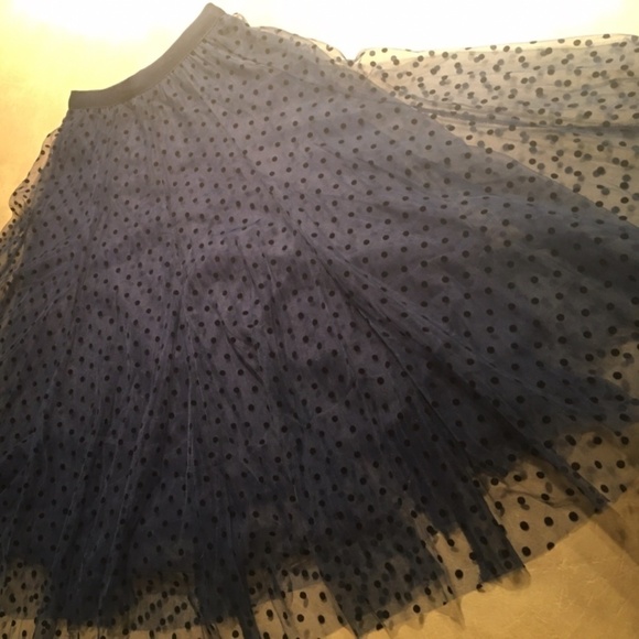 CHICWISH 3D POLKA DOT TRIPLE-LAYERED MESH MIDI SKIRT in NAVY BLUE, Size S-M - Picture 6 of 8